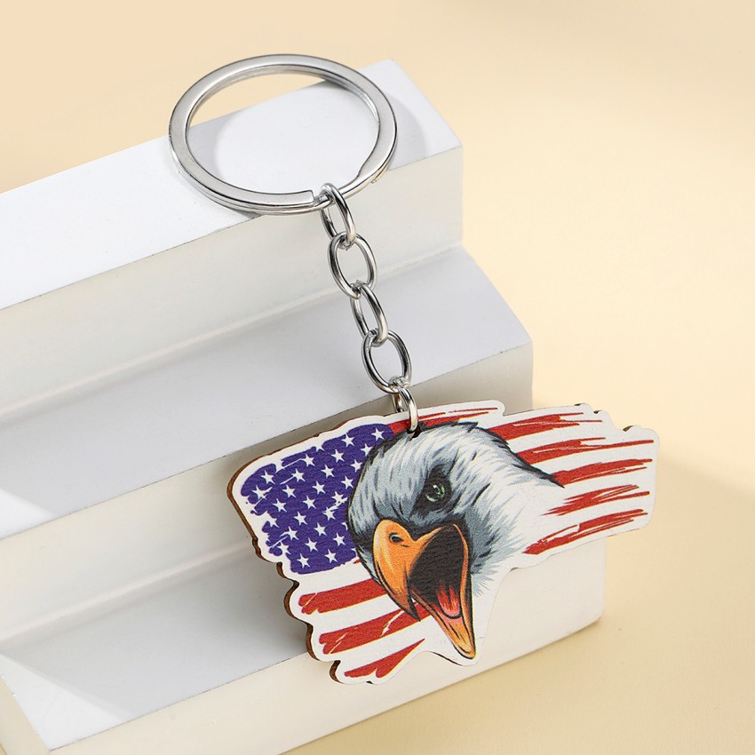 13g Weight Keychain Classification 1 Piece Quantity Daily Occasion Wood Material American Flag, Eagle Pattern Unisex Gender Retro Style 1 Piece Retro American Flag Eagle Wood Unisex Keychain 19