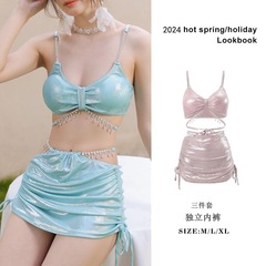 2024 New European and American Style Sexy Bikini Swimsuit—High-End Rhinestone Split Three-Piece Swimwear Set for Seaside Vacations