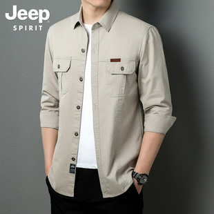 JEEP JEEP 2023 new men's workwear long-sleeved shirt multi-bag loose plus size fat guy casual shirt 1388