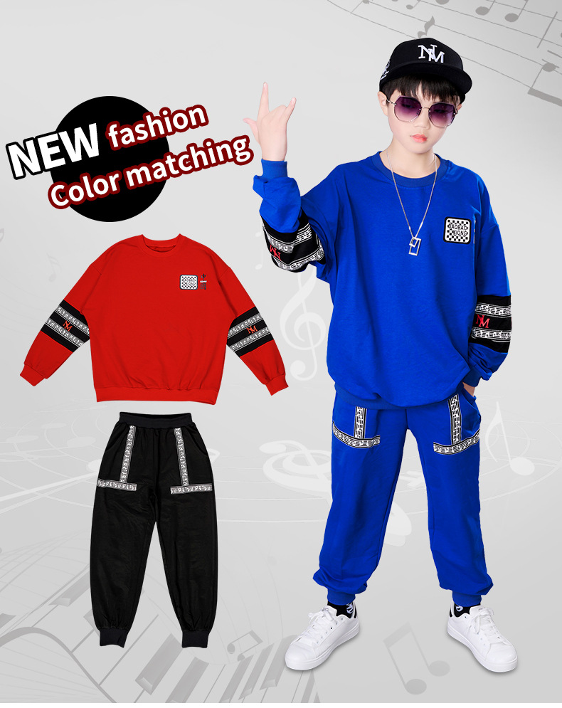 Kinder Kleidung 2023 Herbst Trendy Top Großen Rundhals Lose Pullover Zwei Stück Set Hübsche Jungen_voghion.com