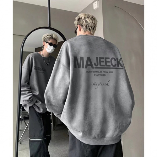 New Autumn/Winter Round Neck Sweatshirt with Hong Kong Style, Ins Korea Version, Versatile, Simple Campus Style Couple Print Sweatshirt Top