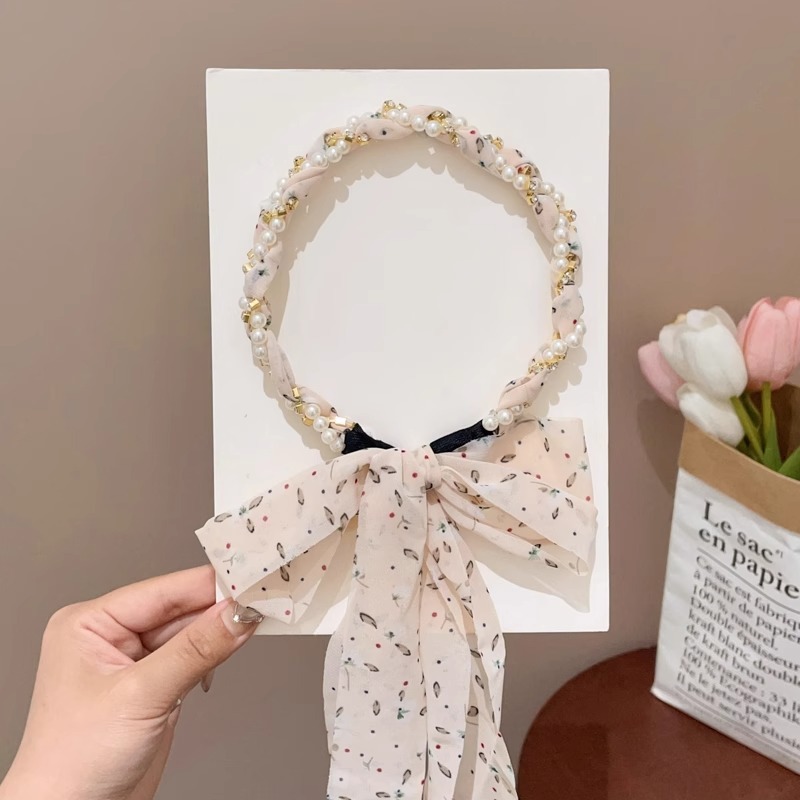 Niños flores trenzadas flotantes bandas de cabello 2025 nuevas niñas bufandas de seda un cabello bandas de cabello tarjeta de cabello tocado