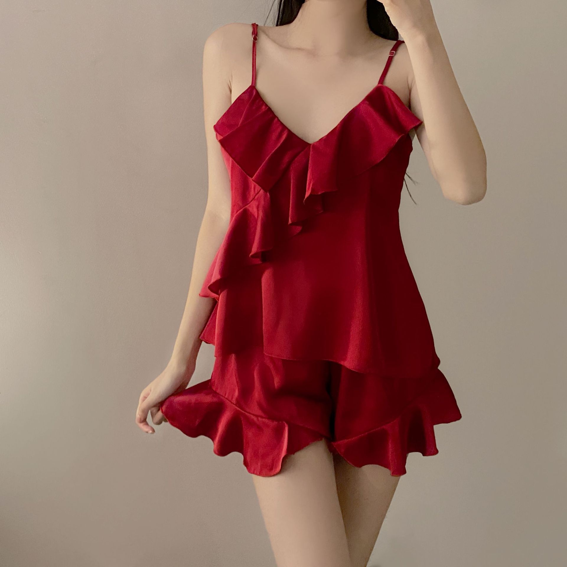 Pure Lust Style Pajamas for Women Summer Thin Lace Sexy Suspenders Two-Piece Set 2023 New Summer Suit Home Clothes