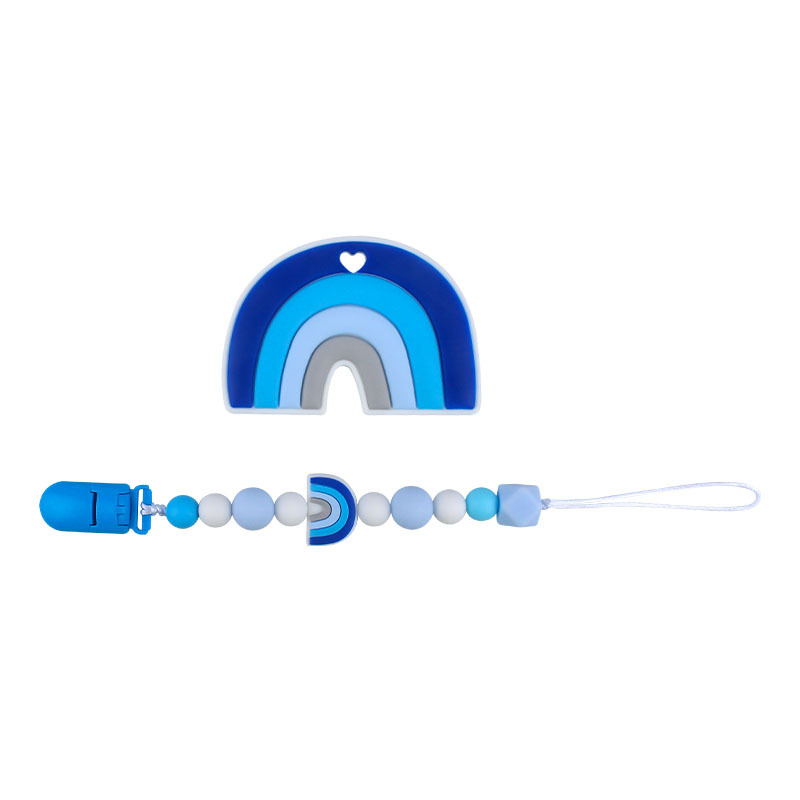 Nuevo bebé dibujos animados colorido rojo silicona teether palo pezón cadena anti-gota cadena juguete teether traje