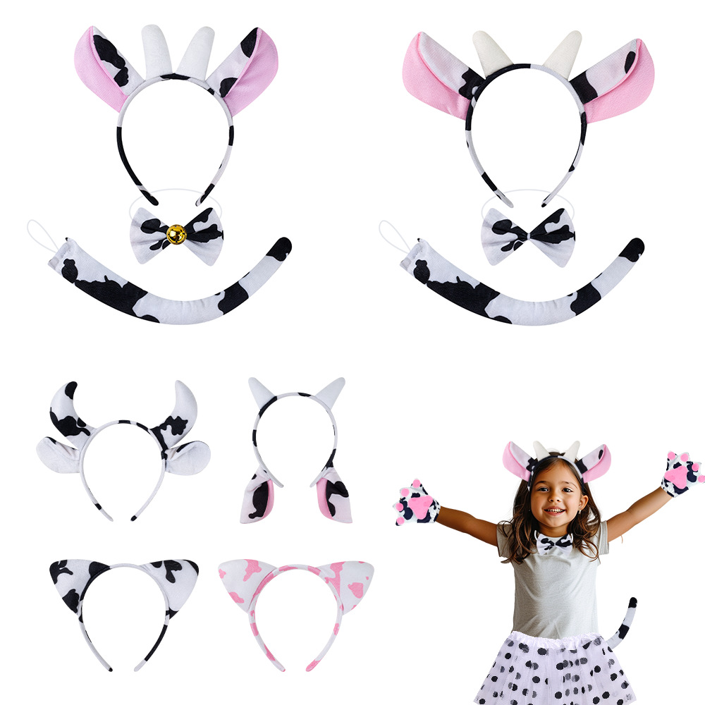 Halloween pequeña vaca cola traje animal tocado animal de los niños venda vaca vestir diadema foto apoyos