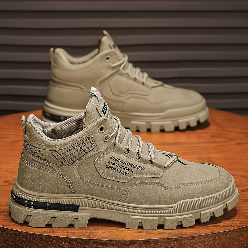 2024 otoño nuevo cuero empalmado letras impresión de suela gruesa zapatos de martin para hombre al aire libre zapatos de hombre