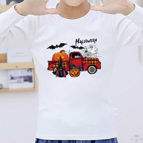 Bestselling Ghost Festival Children's Apparel Heat Transfer Halloween Car Bat Kids Clothing Handmade DIY Heat Transfer