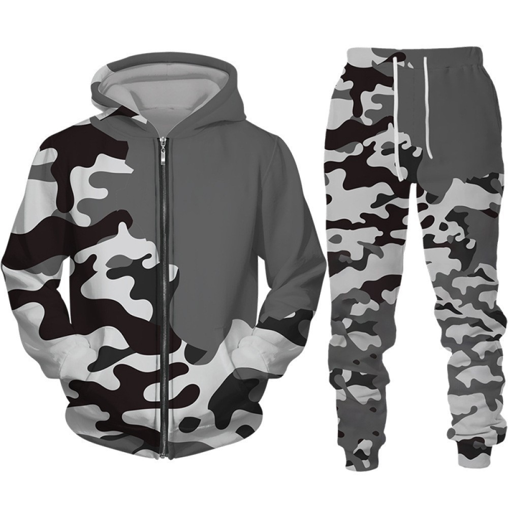 Venta directa de comercio exterior de estilo caliente transfronterizo Hombres y mujeres europeos y americanos Impresión digital 3D Camuflaje Chaqueta con capucha para hombres MF08-ML01