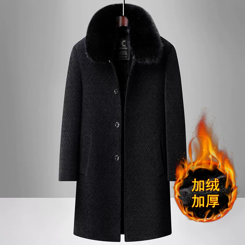 男士加绒雪尼尔翻领大衣2025年秋冬新款男装中年商务休闲保暖外套
