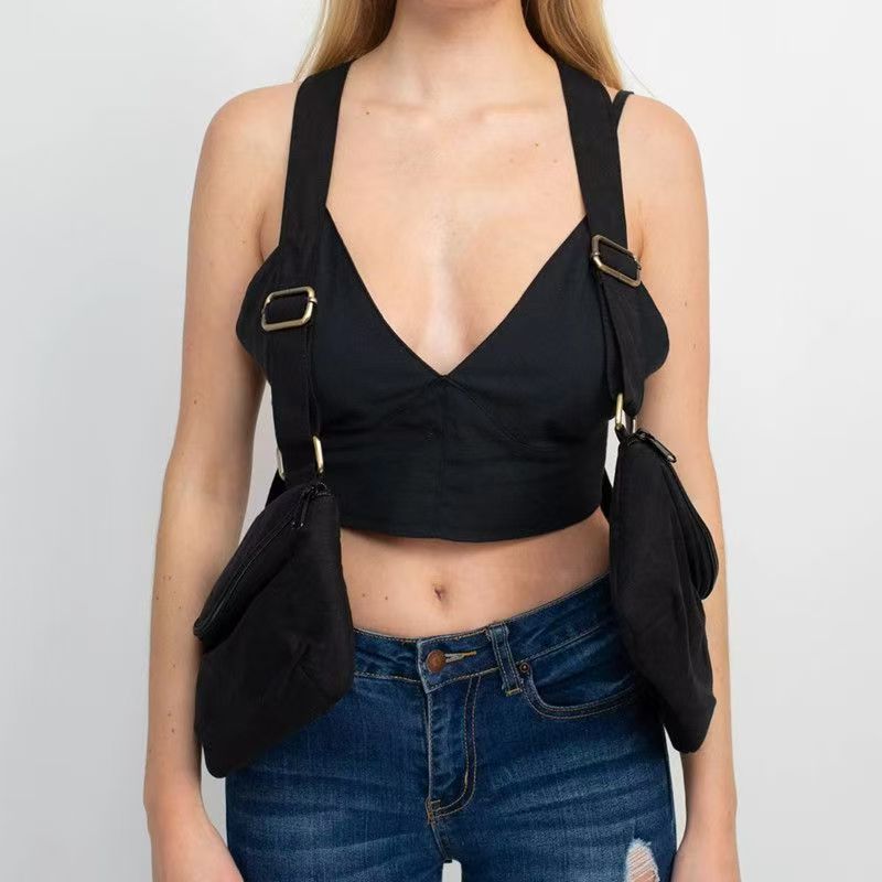 New black workwear-style multifunctional simple canvas waist bag for both men and women, handmade for travel