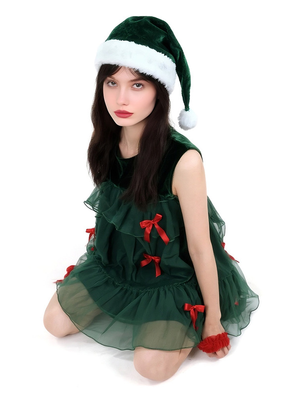 クリスマス新作ノースリーブグリーンケーキスカートコスプレクリスマスツリー祭りパーティー演出服舞台衣装女|undefined