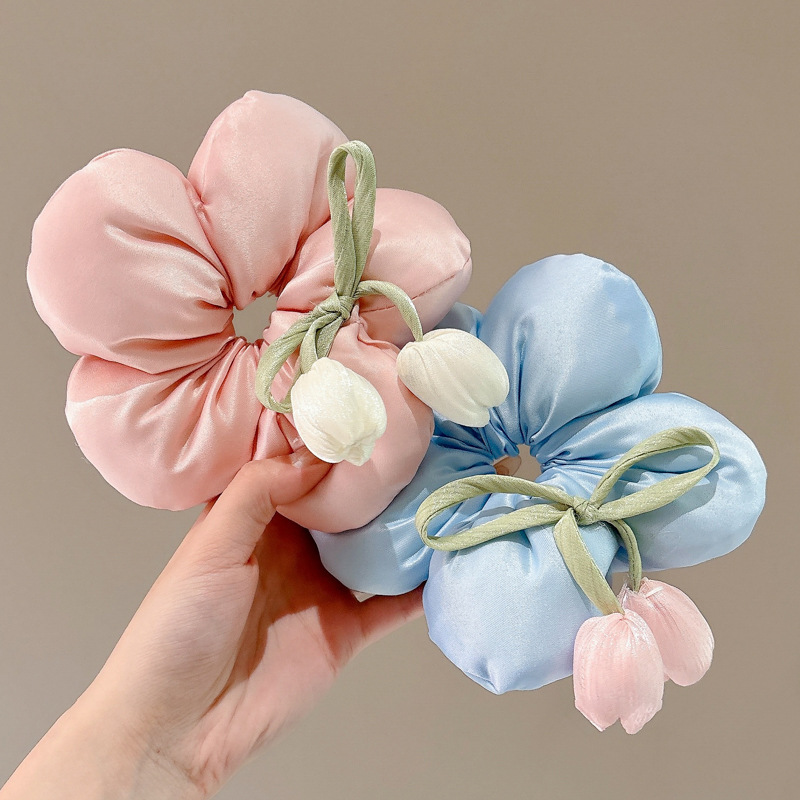 Flor Tulip Coron Hairy Circle para el cabello Ambiente dulce para niños Cabeza tridimensional Flor con bola Cabeza Cuerda para el cabello Tocado Mori