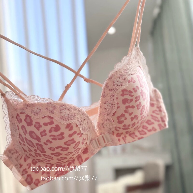 "Leopard" Rich Style~ Pink Leopard Print Front Clasp Bra for Women, Small Bust Push-Up, Sexy Back Bra