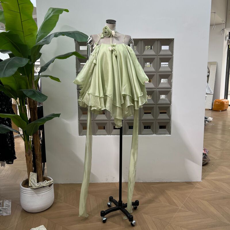 Amazon Dopamine Ins Tencel Elegant Laminated Backless Sling dress with Shorts suit Holiday Style