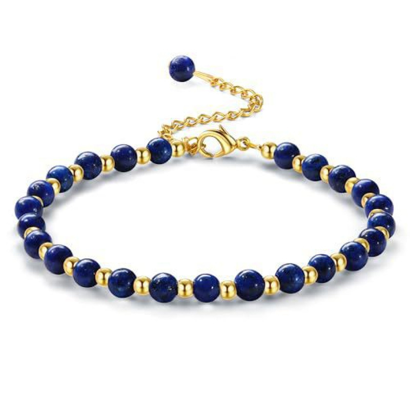 Women's Natural Stone Bracelet with Gold Beads, Natural Lapis Lazuli Chain, Adjustable Bracelet, Lapis Lazuli and Gold Bead Bracelet Women's Natural Stone Bracelet with Gold Beads, Natural Lapis Lazuli Chain, Adjustable Bracelet, Lapis Lazuli and Gold Bead Bracelet