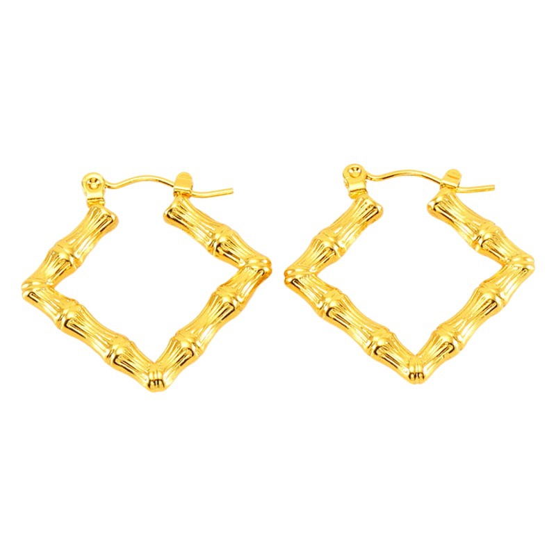 Europeo y americano retro Otoño e Invierno bambú textura pendientes nicho diseño temperamento geométrico en forma de U cuadrado pendientes de acero inoxidable