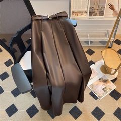 2025秋冬季新款美拉德复古皮裙半身裙女气质遮胯大摆伞裙长裙子女