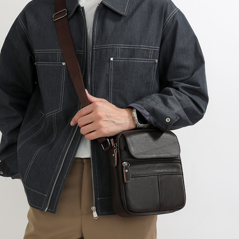 Cross-Border New Men's Crossbody Bag First Layer Cowhide Men's Casual Versatile Shoulder Bag Fashionable Simple Backpack Trend