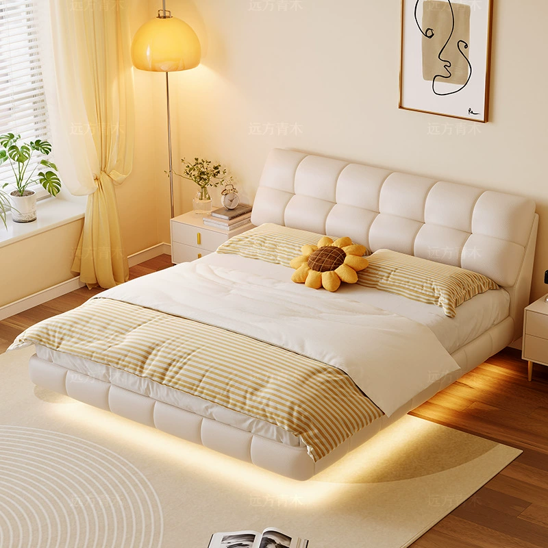 Кровать кремовая технологическая кровать Современная простая подвесная главная спальня большая кровать легкая экстравагантная двуспальная кровать