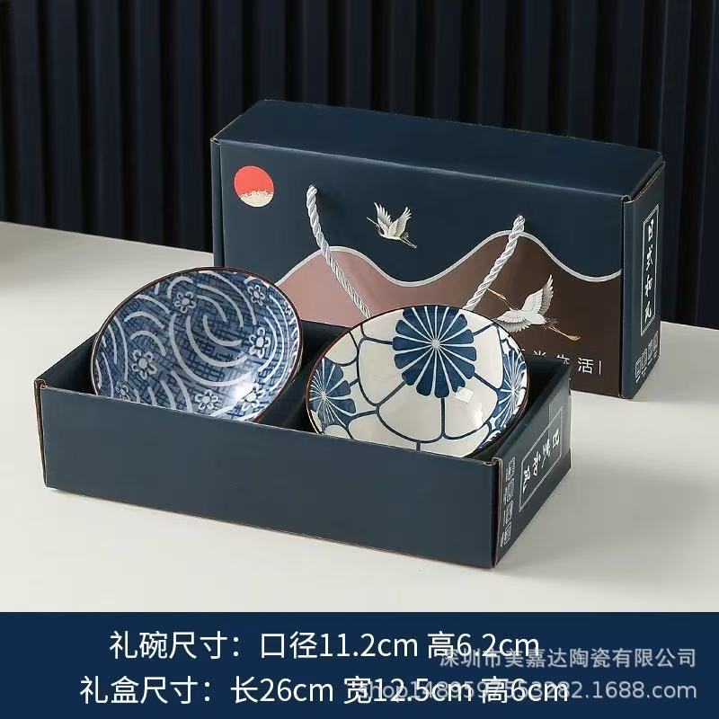 Regalo bohemio tazón de cerámica y palillos traje al por mayor tazón y plato traje hogar tazón de arroz vajilla conjunto tazón caja de regalo traje