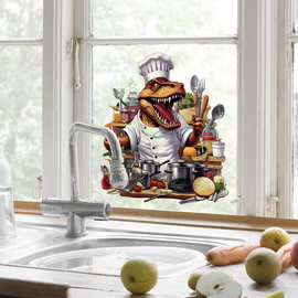 恐龙厨师浴室装饰贴画卫生间马桶盖卡车墙贴儿童房可移除墙贴