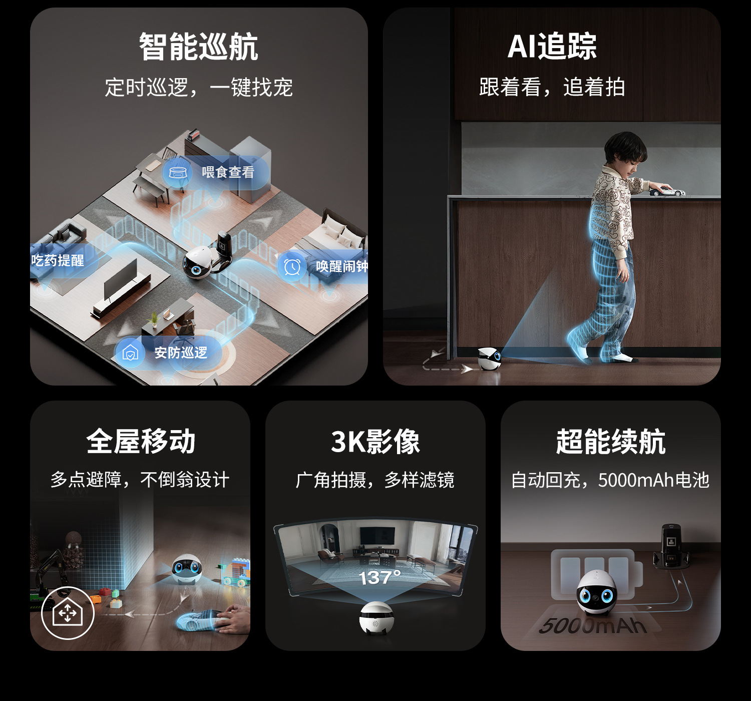EBO Air2 Plus Portable camera Home mobile phone video dialogue smart pet monitoring robot Specification drawing