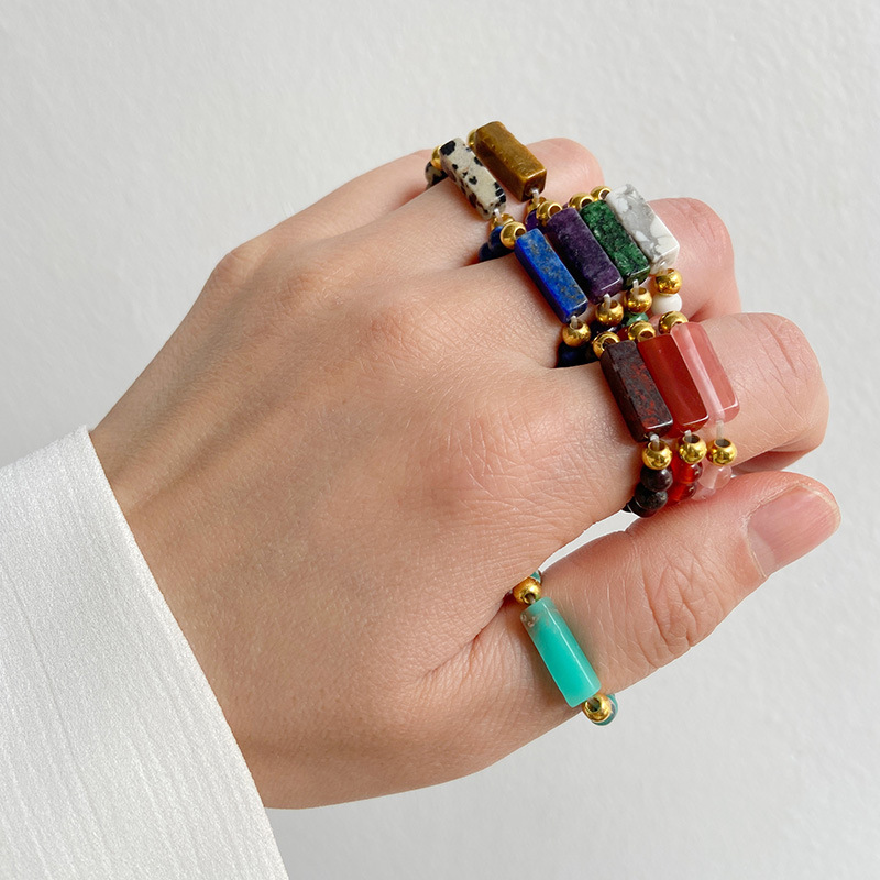 Round Pattern Ethnic Style Round Natural Stone Beaded Rings 1 Piece