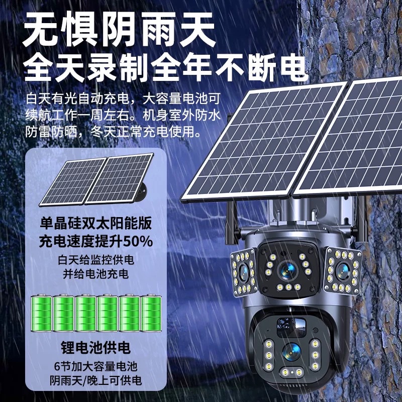 Cámara de vigilancia solar, vista panorámica 360 al aire libre en el hogar, visión nocturna HD, sin electricidad, sin red, de por vida, sin flujo