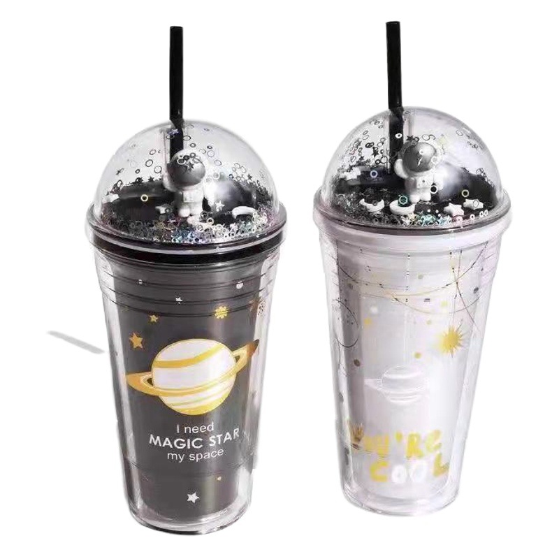 Al por mayor creativo astronauta taza de agua cielo estrellado taza de hielo estilo coreano estudiante taza de regalo de plástico taza de paja