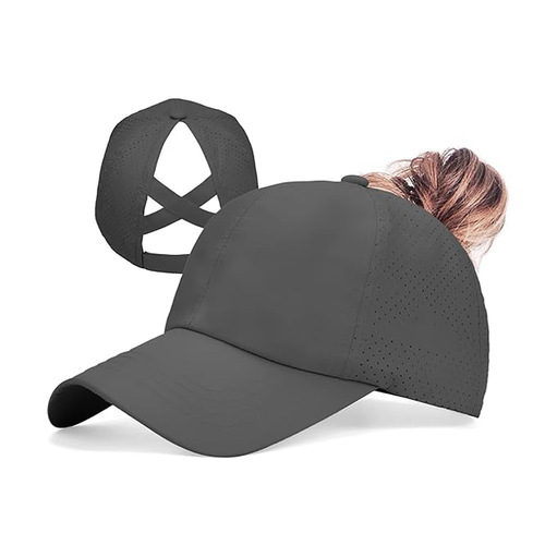 Women's quick-drying breathable cap, baseball cap with rear strap, cross-brim, ponytail hat, sports cap