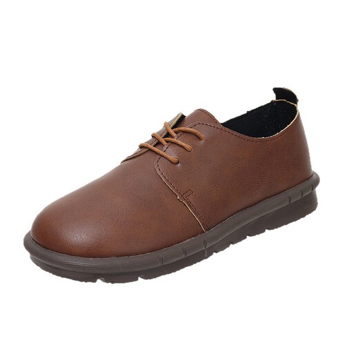 Women's New Retro Soft Sole Bean Sneakers Slip-On Ankle Boots Autumn Small Leather Shoes with Laces Flat Shoes for Plus Size