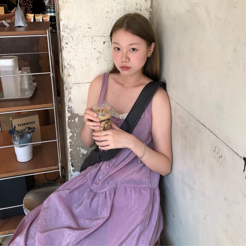 Korean-Style Gentle Style Purple Buttoned Suspender Dress for Women, New Summer Style, Age-Reducing Square-Neck Straight Dress, Mid-Length Dress