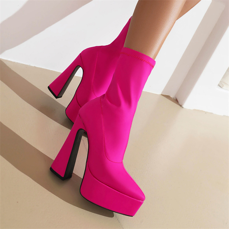 Woman Fashion Ankle Boots Winter New Arrival Thick Heel Pointed Toe Suede Low-Heel Booties Plus Size 40-43_vogvips.com