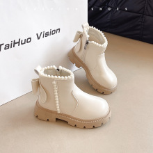 女童加绒保暖棉靴2025冬季新款女宝宝中大童马丁靴蝴蝶结短靴