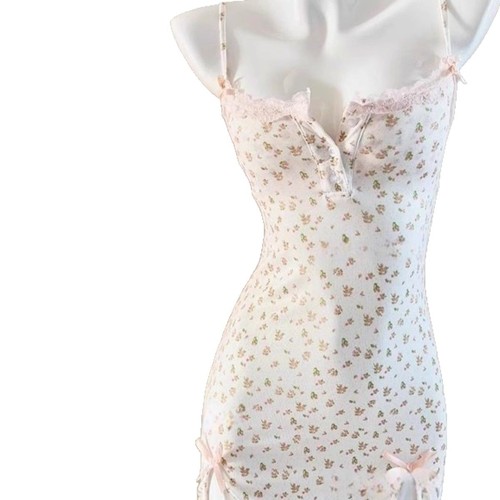 Alluring Sweet and Spicy Pure Desire Bodycon Tank Top Sleep Dress with Bra Pads Small Floral Body Shaping Tight Short Skirt