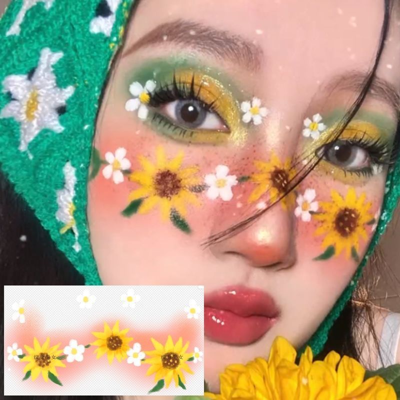 Sunflower Makeup Face Sticker Tattoo Sticker Tagram Style Children's Cartoon Sunflower Tattoo Sticker Creative Face Makeup