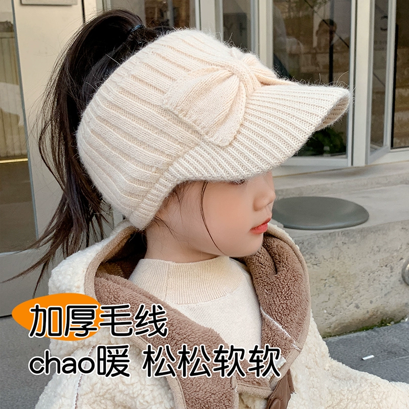 Детская шляпа Зимняя защита ушей 2025 новый стиль девушка вязаная шапка теплая девушка зимняя пустая ветрозащитная шерстяная шапка