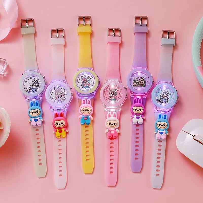 Cross-Border Cartoon Cute Labubu Doll Primary School Student Watch Colorful Luminous Kidsren's 3D Silicone Quartz Watch Gift