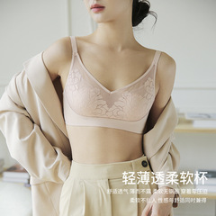 Nude rabbit ears ultra-thin jelly mesh crystal cup special push-up no-wire underwear for women with big breasts