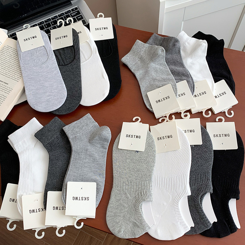 White Men's Socks Short Socks Summer Thin Cotton Socks Sweat Absorbing Breathable Sports Don't Fall Off Summer Invisible Socks Boat Socks