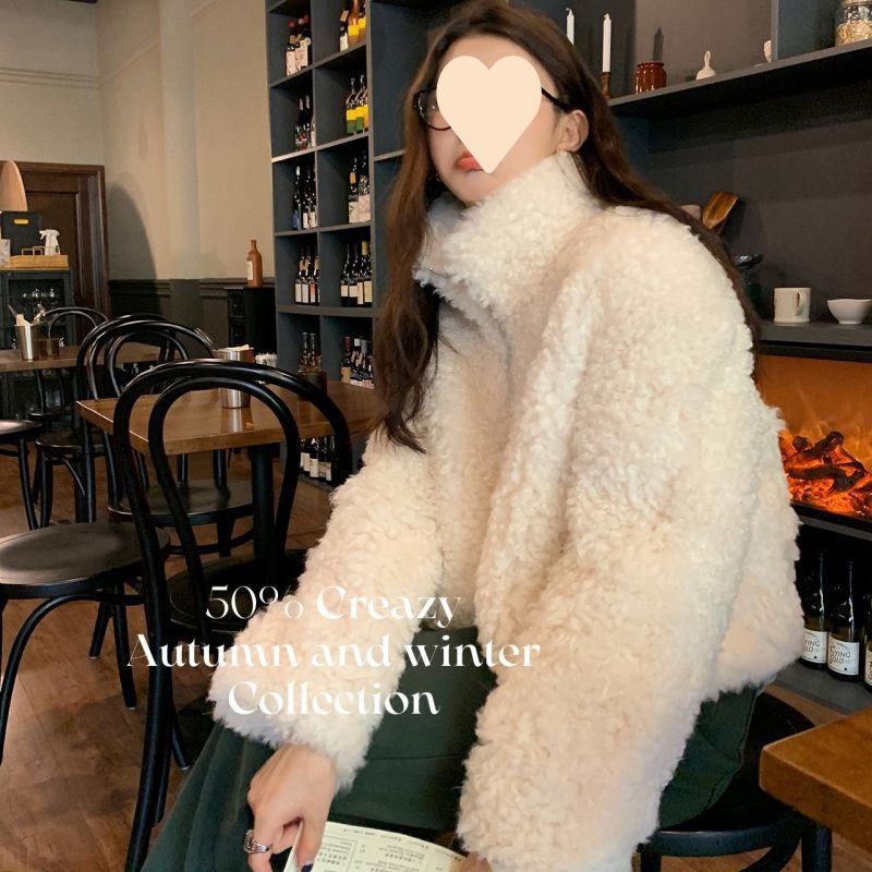 Curly Fur Women's Coat Short Standing Collar Lamb Fur Winter