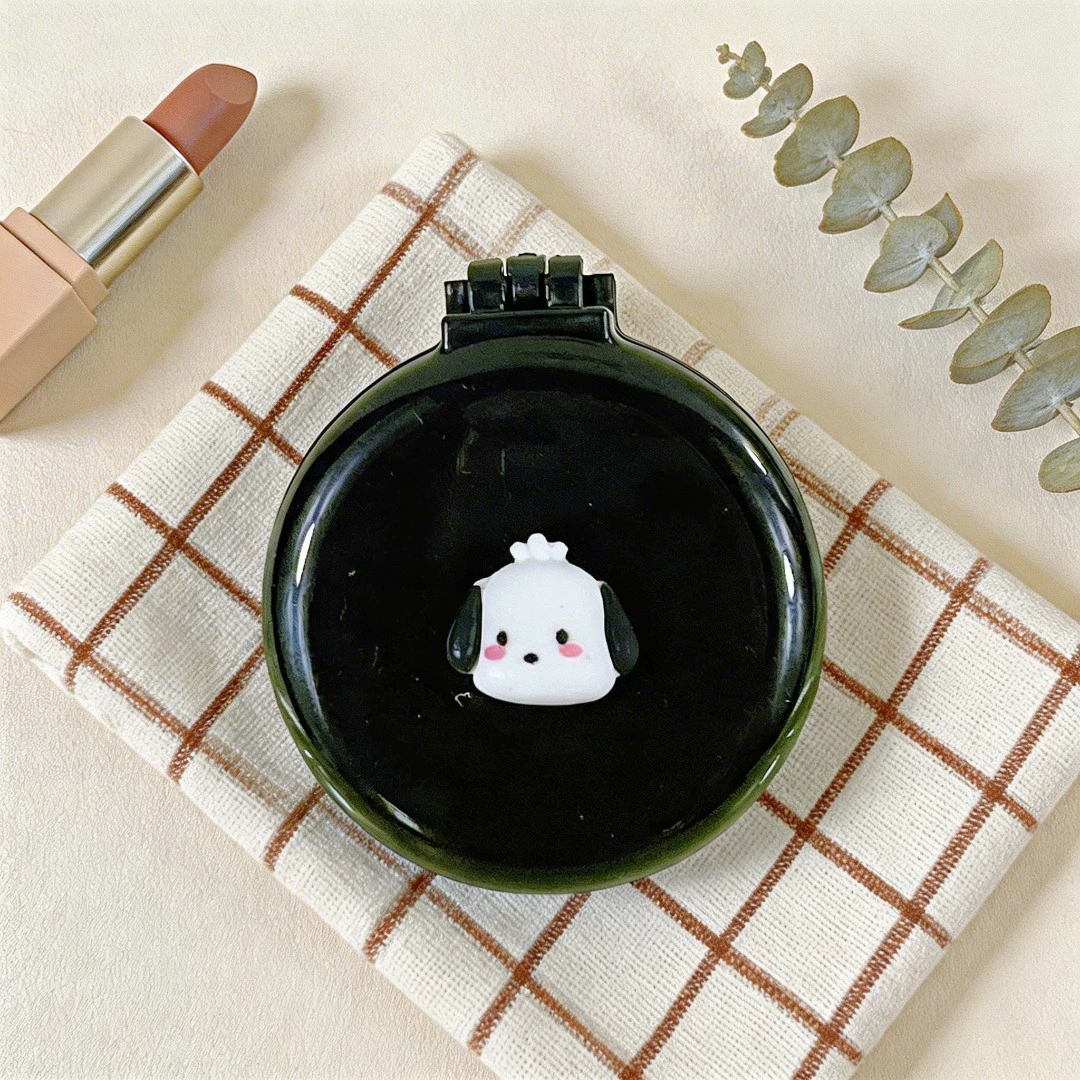 Folding Compact Cushion Hair Brush, Cute Dog Design, Handheld Mirror & Soft Bristles