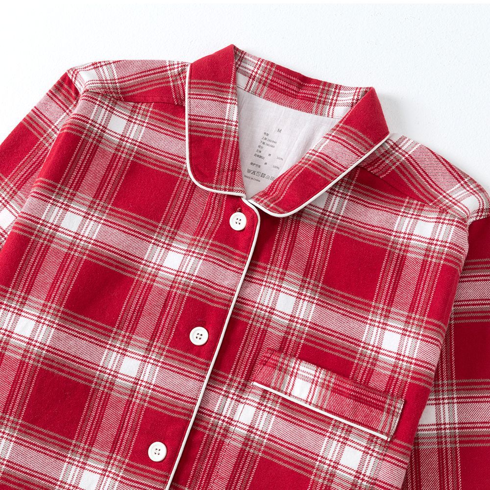 無印フランネルの家庭服の長いタイプの日本風の綿のカップルのパジャマの女性の純綿のスーツの長袖のパジャマ
