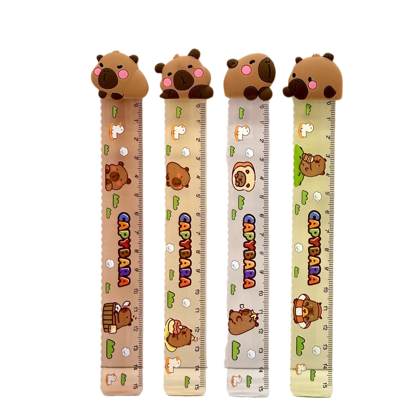 Silicona de dibujos animados regla de 15cm regla dura de color lindo capibara escuela primaria aprendizaje papelería topografía y cartografía regla de dibujos animados transparente