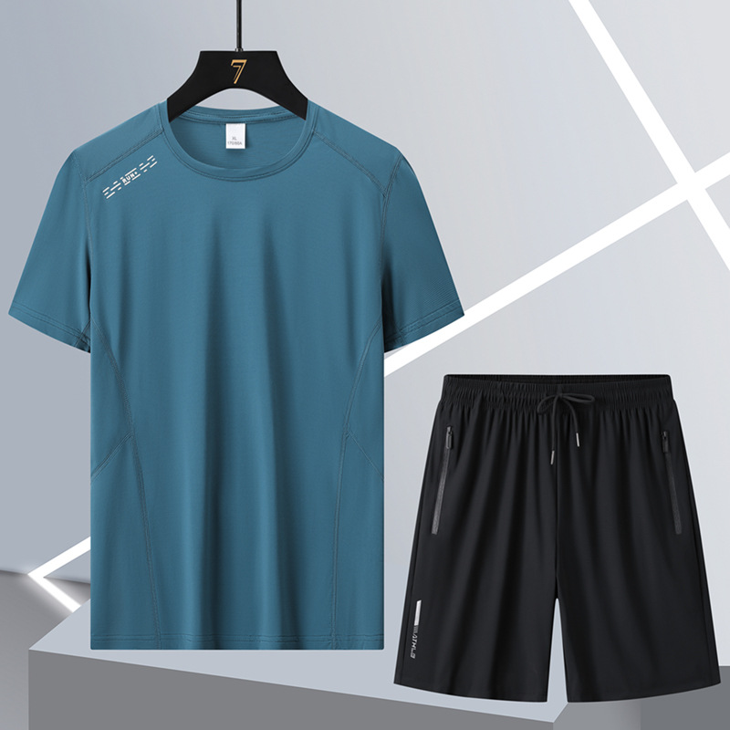 Camiseta de hielo de verano king size hombre papá manga corta juego deportivo hombre rápido seco casual de dos piezas