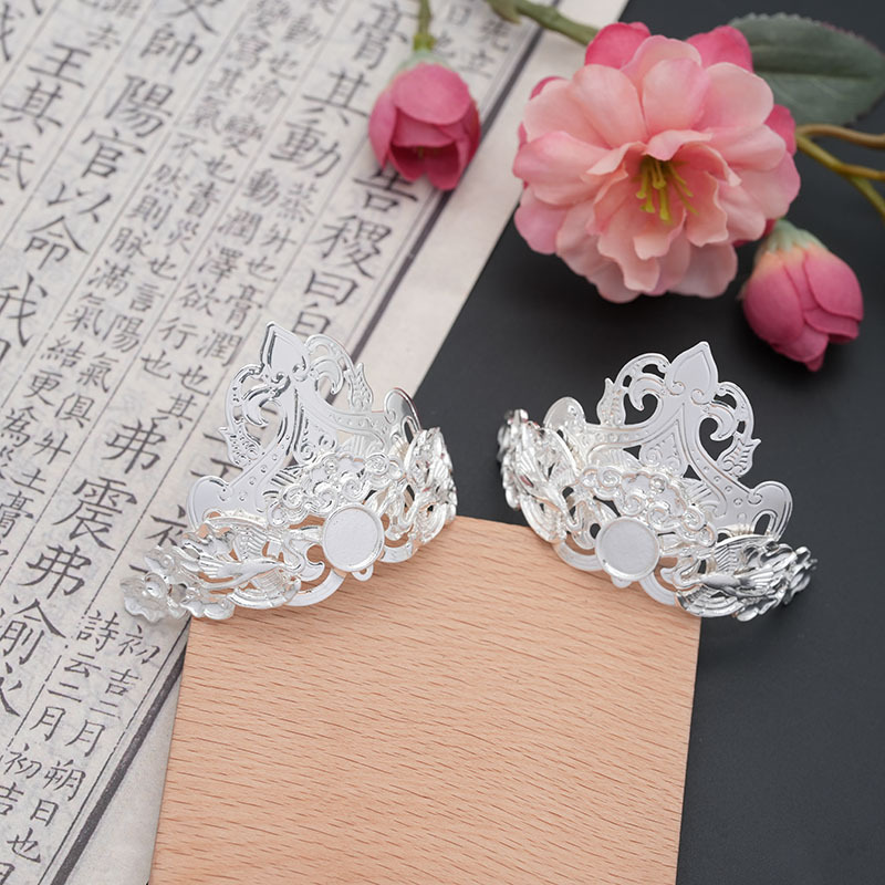 Alloy Color-Preserving Double Crane Cloud Pattern Sunburst Hairpin Hair Crown Forehead Hairpin Ancient Style Hanfu Cheongsam Hairpin Accessories Materials