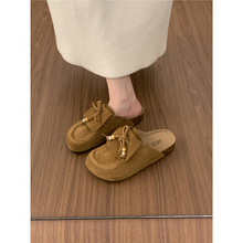 复古真皮包头半拖勃肯鞋女外穿2025年新款休闲百搭袋鼠鞋穆勒凉拖