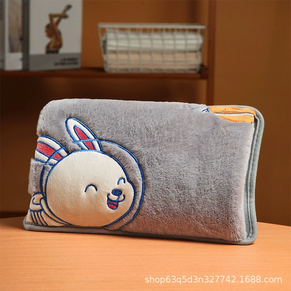 Double-insert charging hot water bag [cartoon smiling rabbit gray]