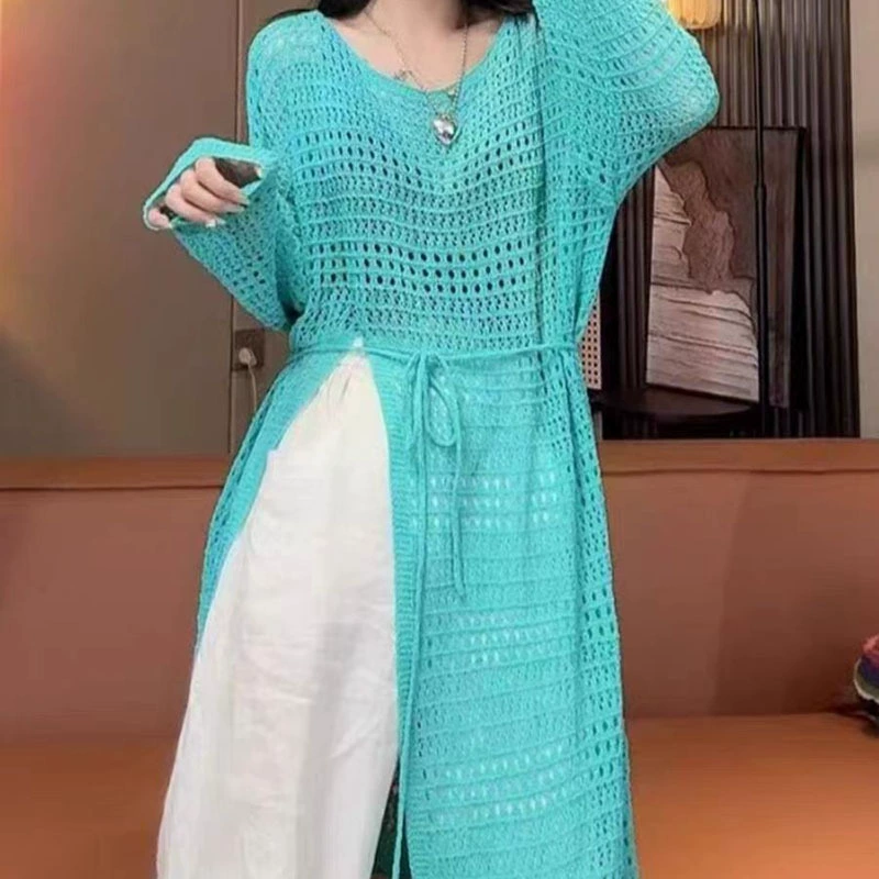 Вязаный кардиган в корейском стиле с разрезом для женщин, новинка ранней весны и лета, можно носить с юбками или как верхнюю одежду.