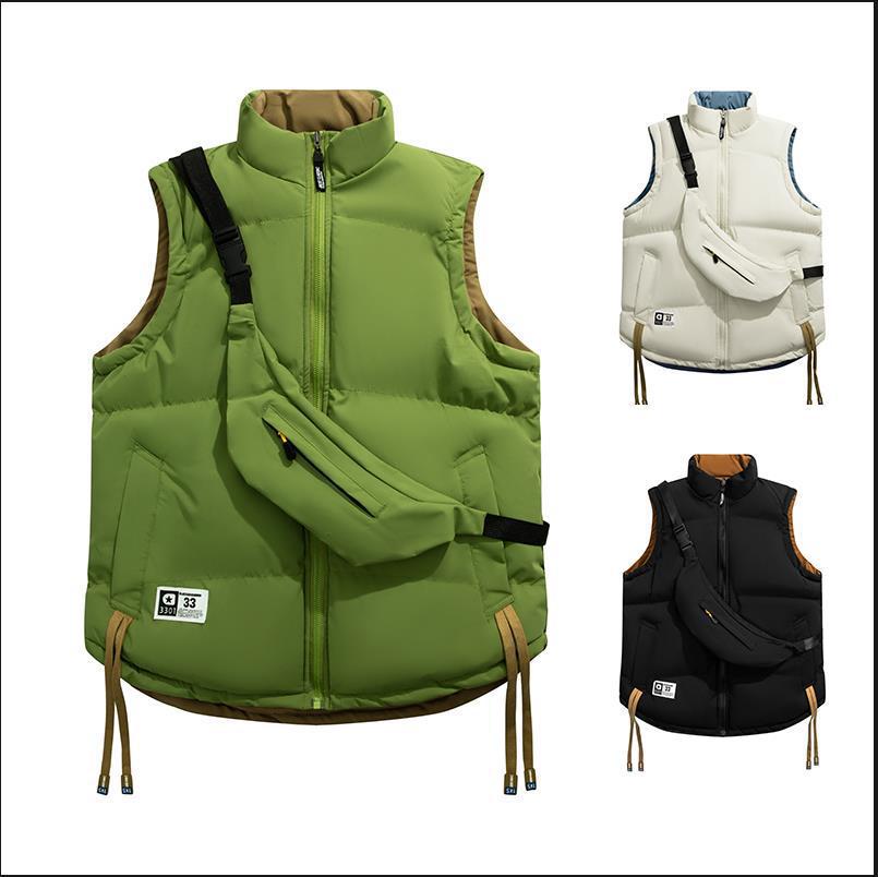 2025 invierno nuevo chaleco de algodón de cuello vertical, moda para hombres y mujeres con chaleco caliente, chaleco de moda, bolsa de regalo